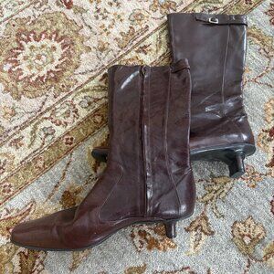 Nine West brown leather mid calf boots Womens size 9